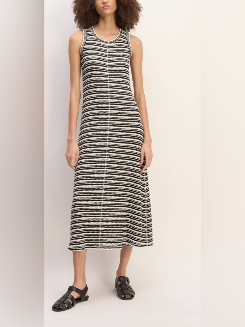 Everlane Organic Cotton The Ribbed Tank Midi Dress Black/White Size Medium
